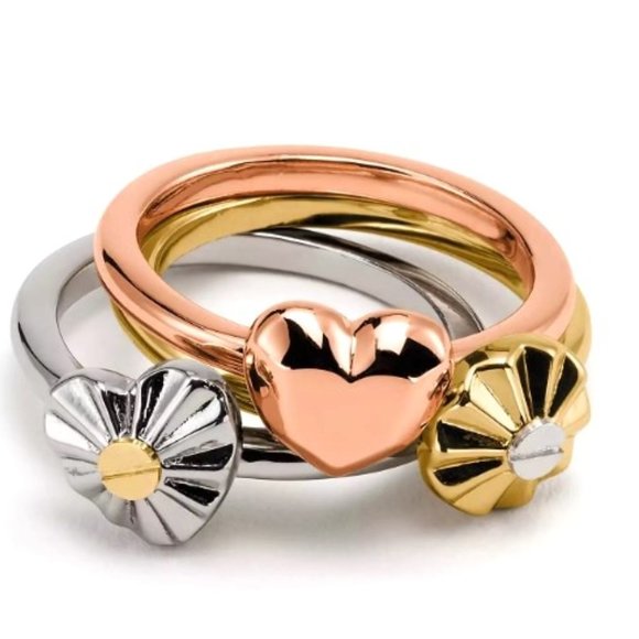 Coach Daisy Rivet Heart Locket Ring Set sz6 - Picture 1 of 1